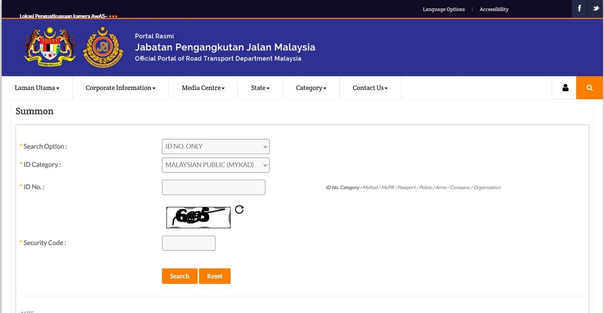 Check the JPJ summons using ID only