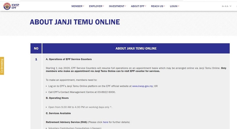 janji temu online EPF