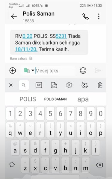 check saman polis guna sms