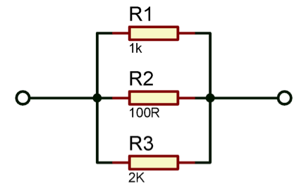 Rangkaian tersusun dari tiga buah resistor dengan masing-masing nilainya adalah 1KΩ, 100Ω, dan 2KΩ